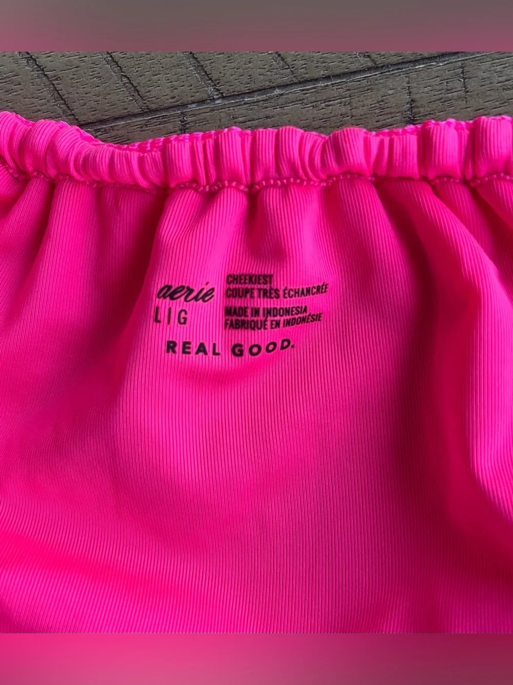 NWT Aerie Ribbed Bikini Triangle Top Cheekiest Tie Side Bottoms Large Hot Pink